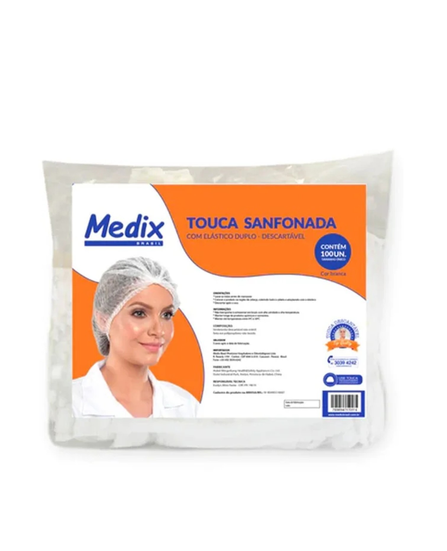Touca Descartável Medix Sanfonada C/ Elástico (100 unidades)