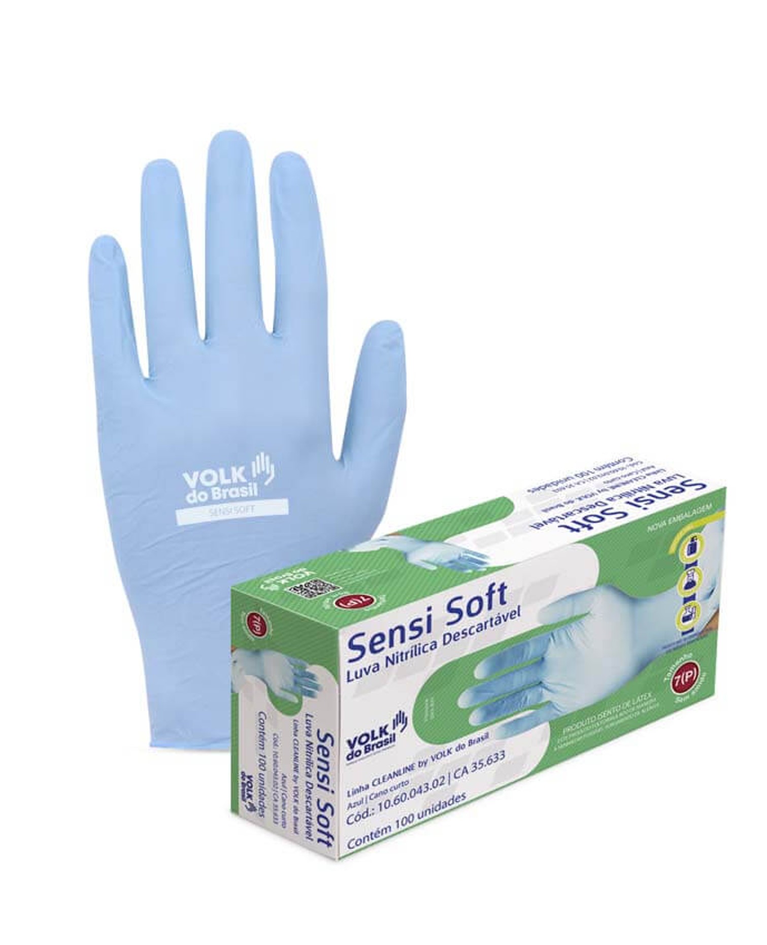 Luva Descartável Nitrílica Volk Sensi Soft Azul C/100