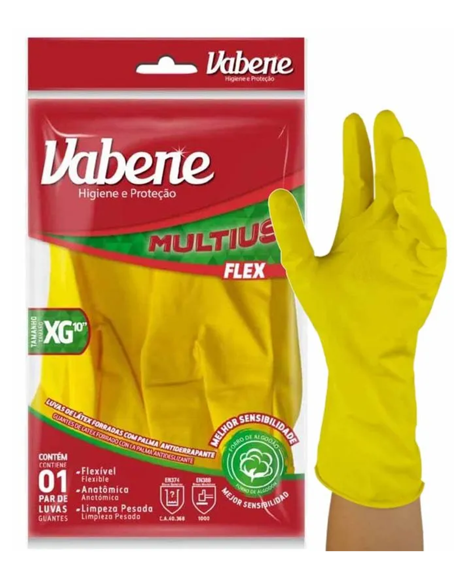 Luva Vabene Látex Multiuso Amarela